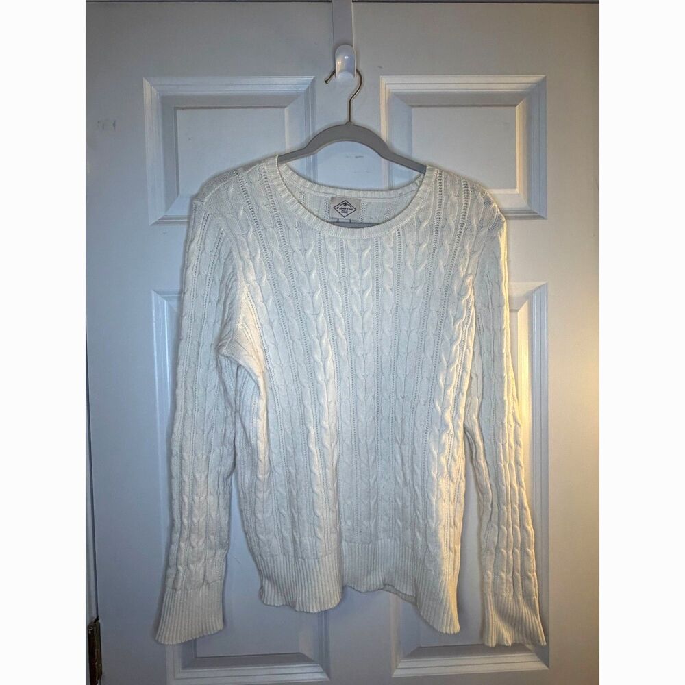 Preppy Quiet Luxury Cableknit White Cotton Blend Sweater